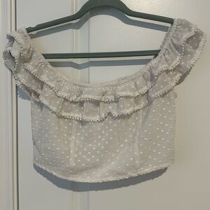 Forever 21 White Ruffled Cropped Polka Dot Blouse